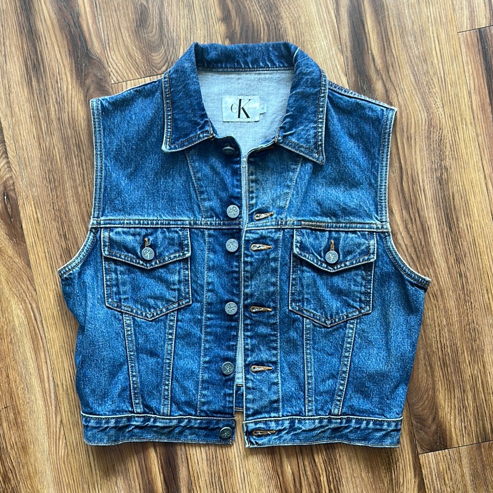 Calvin Klein Blue Denim Sleeveless Jacket